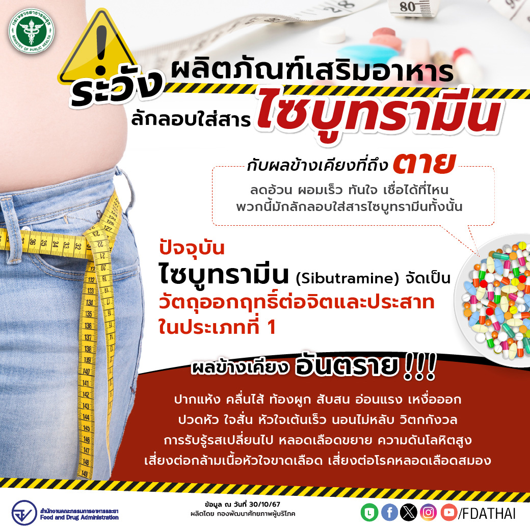 ระวัง!!! ผลิตภัณฑ์เสริมอาหารลักลอบใส่สารไซบูทรามีน