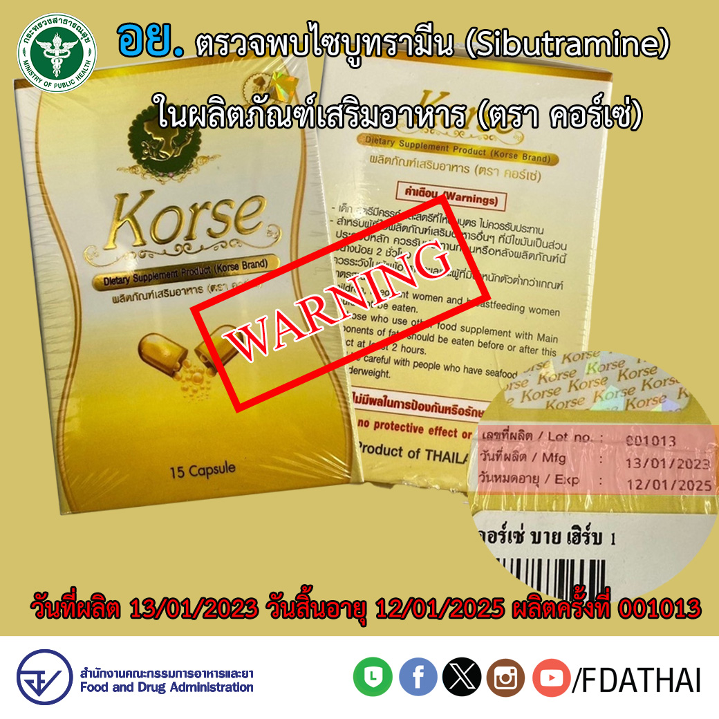 ประกาศให้ประชาชนระมัดระวังในการซื้อหรือบริโภคผลิตภัณฑ์อาหารเสริม