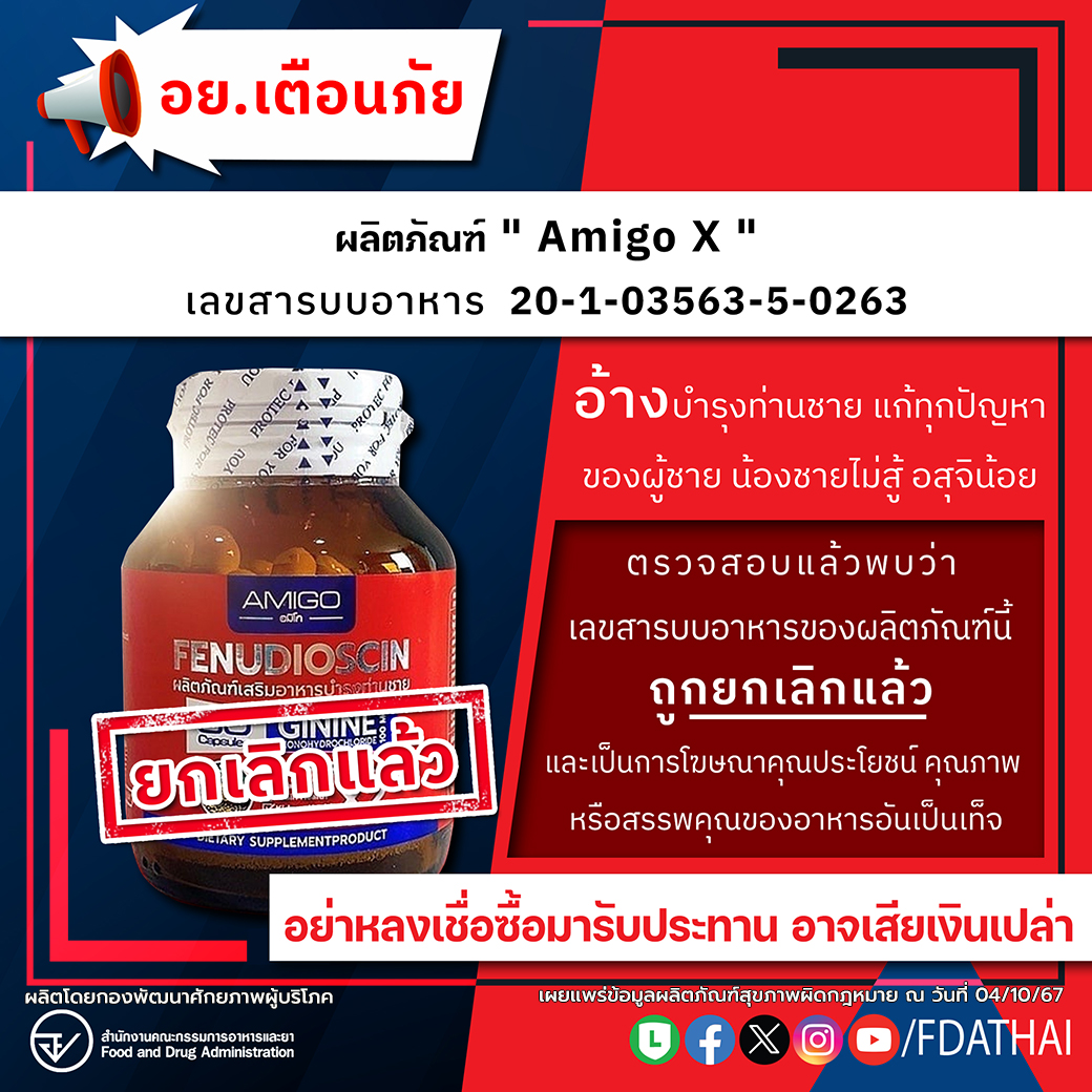 อย.เตือนภัยผลิตภัณฑ์ ” Amigo X “