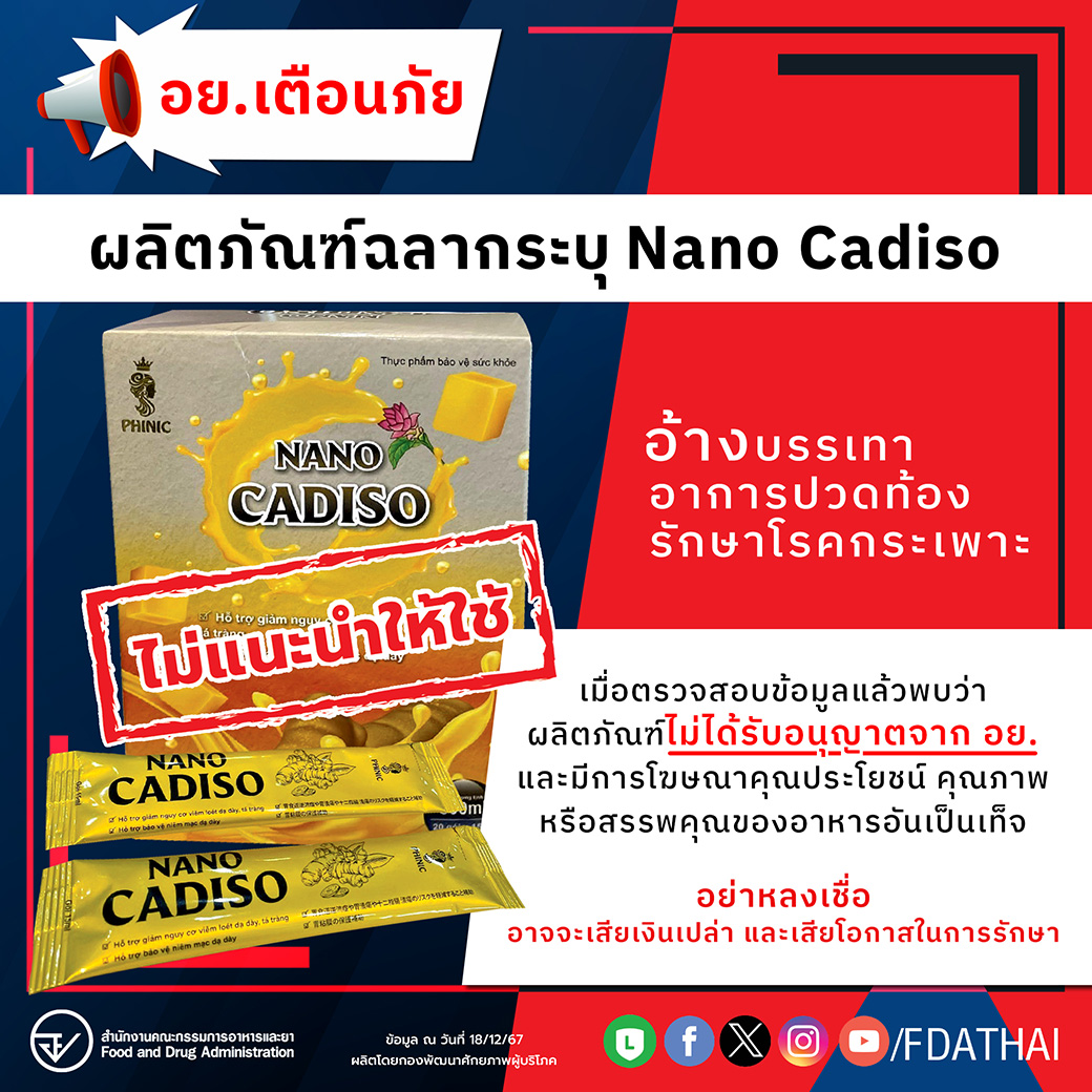 อย.เตือนภัย ผลิตภัณฑ์ฉลากระบุ Nano Cadiso