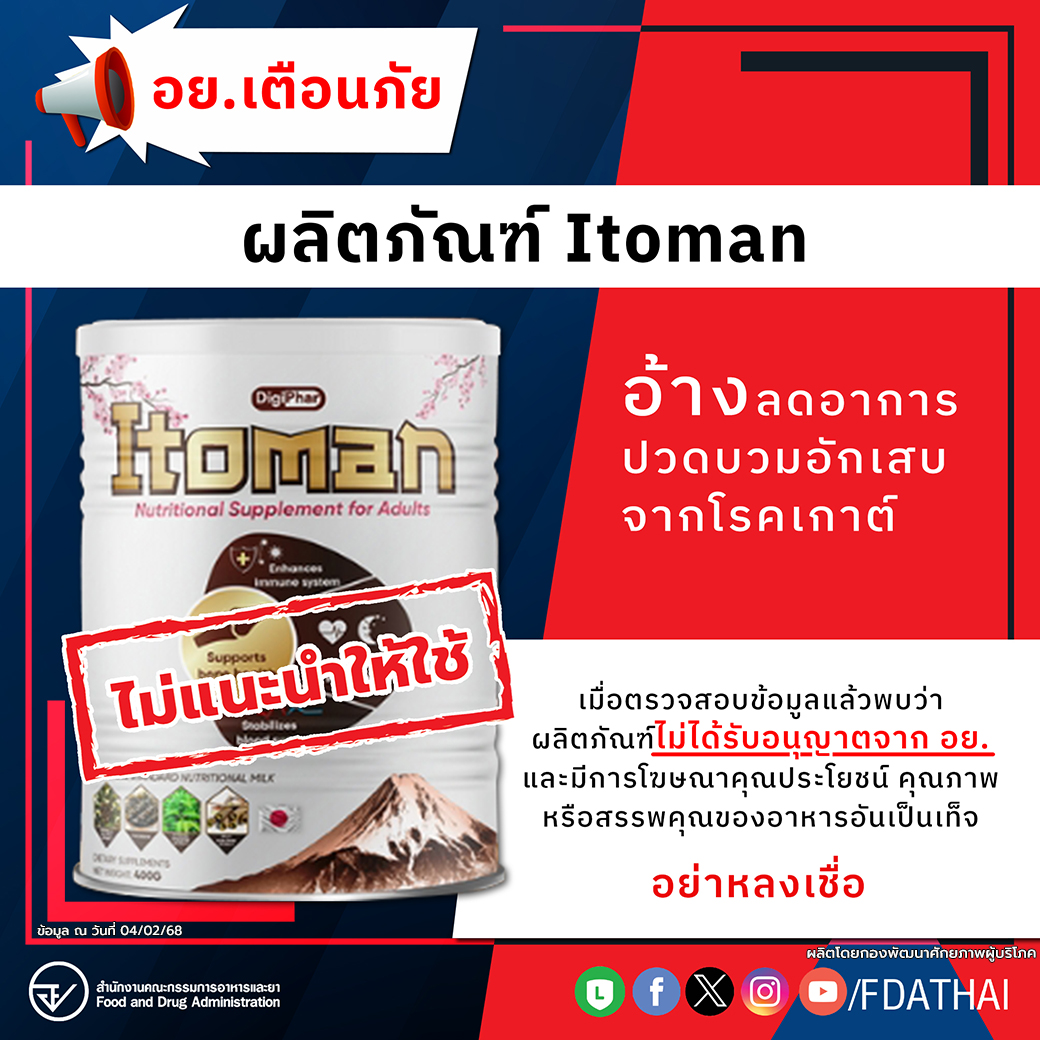 อย.เตือนภัยผลิตภัณฑ์ Itoman